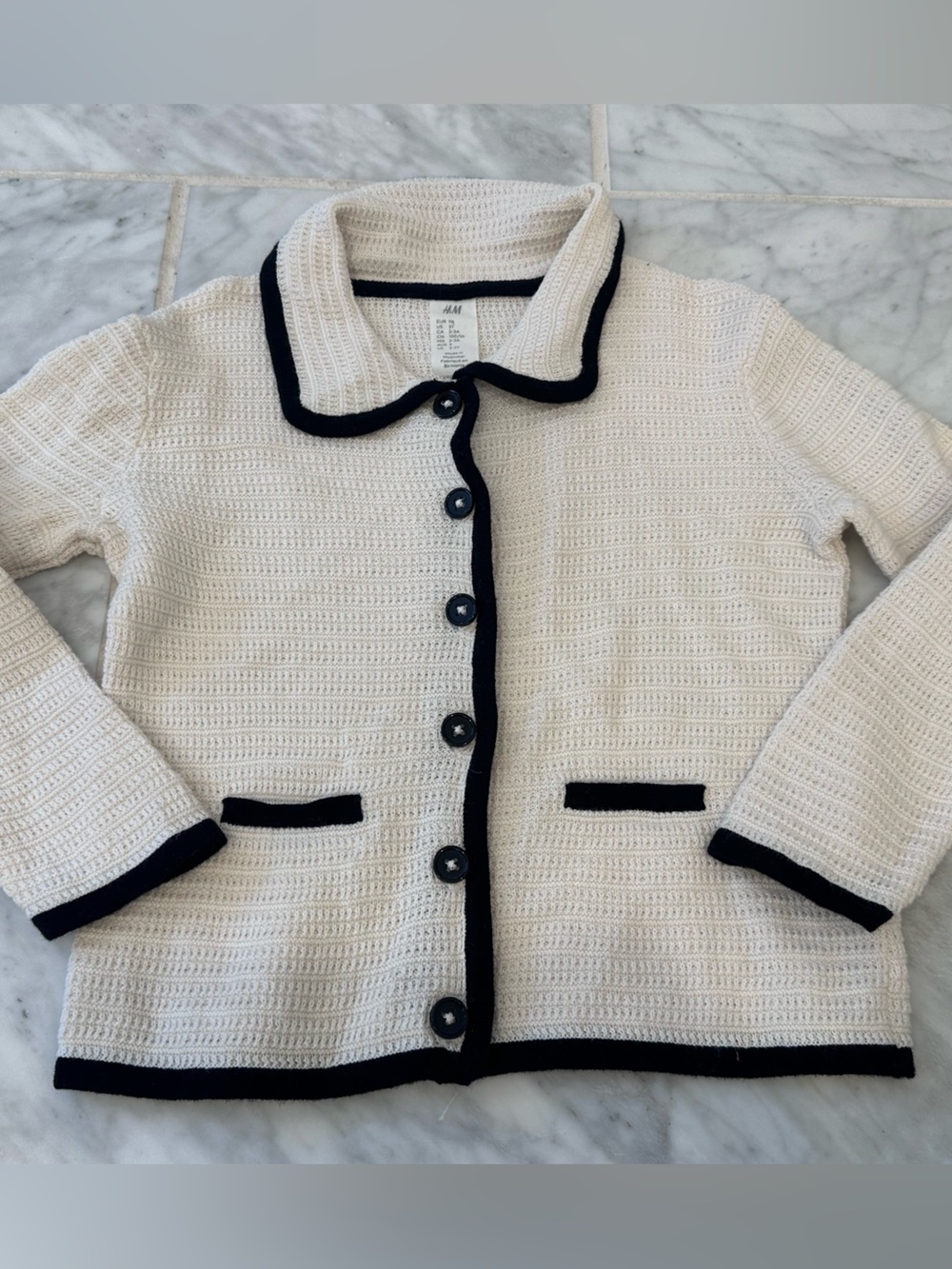 H&M Cream Knit Cardigan with Black Trim